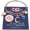 Yoosteel Butterfly Initial Bracelets for Teen Girls Women Gifts – Initial Charm Be Your Own Kind of Beautiful Inspirational Expandable Bangle Bracelets Gifts for Girls Women Jewelry Gifts(C-Rose Gold)