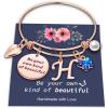 Yoosteel Butterfly Initial Bracelets for Teen Girls Women Gifts – Initial Charm Be Your Own Kind of Beautiful Inspirational Expandable Bangle Bracelets Gifts for Girls Women Jewelry Gifts(H-Rose Gold)