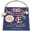 Yoosteel Butterfly Initial Bracelets for Teen Girls Women Gifts – Initial Charm Be Your Own Kind of Beautiful Inspirational Expandable Bangle Bracelets Gifts for Girls Women Jewelry Gifts(E-Rose Gold)