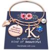 Yoosteel Butterfly Initial Bracelets for Teen Girls Women Gifts – Initial Charm Be Your Own Kind of Beautiful Inspirational Expandable Bangle Bracelets Gifts for Girls Women Jewelry Gifts(K-Rose Gold)