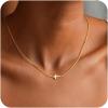 Yoosteel Cross Necklace for Women Girls – Dainty 14K-Gold-Plated Cross Choker Pendant Necklaces Simple Tiny Cute Necklace Christian Baptism Religious Faith Jewelry Gift for Teen Girl Women(03-Sideway Cross)