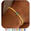 Yoosteel Dainty Birthstone Bracelet for Women – Elastic 14K-Gold-Plated Bead Bracelets Trendy Friendship Birthday Jewelry Gifts for Women(05.May(Emerald))