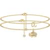 Yoosteel Elephant Initial Anklet Bracelet for Women, 14K Gold Filled Layered Ankle Bracelet Summer Boho Beach Minimalist Initial Anklet