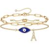 Yoosteel Evil Eye Bracelets for Women, Dainty Layering Paperclip Letter A Initial Bracelet Evil EyeLayered Evil Eye Bracelets for Women Friendship Gifts