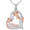 Yoosteel Gifts for Mom Grandma Daughter Sister – 925 Sterling Silver Heart Necklace Birthday Gifts for Mom Sister Daughter Grandma Sterling Silver Heart Necklace(Nana – Rose Flower)