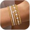 Yoosteel Gold Beaded Bracelets Set for Women Teen Girl Gifts Non Tarnish – 14K Gold Plated Dainty Round Bead Ball Pearl Cross Bracelet Stack for Women Teenage Girls Stackable Jewelry Christmas Gifts(Bead (4/5/6mm) + Pearl (4/5/6mm) – 5pcs)
