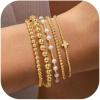 Yoosteel Gold Beaded Bracelets Set for Women Teen Girl Gifts Non Tarnish – 14K Gold Plated Dainty Round Bead Ball Pearl Cross Bracelet Stack for Women Teenage Girls Stackable Jewelry Christmas Gifts(“Bead Pearl Cross – 5pcs)