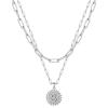 Yoosteel Gold Layered Initial Necklaces for Women – 14K Gold Plated Dainty Layering Paperclip Link Chain Necklace Coin Initial Layered Necklace Birthday Gifts for Women Teen Girls(Silver)