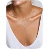 Yoosteel Long 14K-Gold-Plated Necklace for Women – Dainty Y-Shaped Necklaces Lariat Drop Chain Simple Jewelry Trendy Gifts for Women(01-Layered Long Bar Y-Shaped Necklace)
