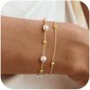 Yoosteel Pearl Bracelets for Women, Dainty 14K-Gold-Plated Pearls Beaded Link Chain Bracelet Jewelry Gift Stocking Stuffers for Women(Ball Pearl Chain)