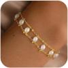 Yoosteel Pearl Bracelets for Women, Dainty 14K-Gold-Plated Pearls Beaded Link Chain Bracelet Jewelry Gift Stocking Stuffers for Women(Layer Pearl)