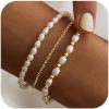 Yoosteel Pearl Bracelets for Women, Dainty 14K-Gold-Plated Pearls Beaded Link Chain Bracelet Jewelry Gift Stocking Stuffers for Women(Three Layer Pearl)