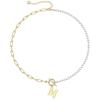 Yoosteel Pearl Initial Necklace for Women, Dainty Pearl Chain Choker Initial Necklaces for Women Toggle Clasp Paperclip Link Chain Necklace Jewelry Gifts(Gold)