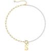 Yoosteel Pearl Initial Necklace for Women, Dainty Pearl Chain Choker Initial Necklaces for Women Toggle Clasp Paperclip Link Chain Necklace Jewelry Gifts(Brass)