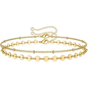 Gold Dainty Layered Bracelets for Women, 14K Gold Filled Layering Beads Chain Bracelet Simple Handmade Layered Coin Chain Bracelets Jewelry Gifts for Women
