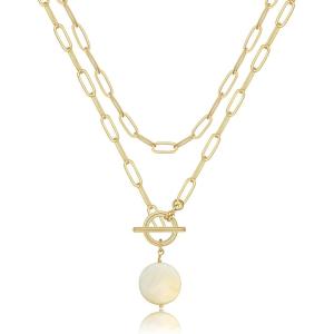 Gold Layered Necklaces for Women, 14K Gold Plated Vintage Evil Eye Queen Elizabeth Bee Sun and Moon Medallion Necklace Retro Choker Chain Link Necklace Gold Layered Necklaces for Women Jewelry(“Pearl)