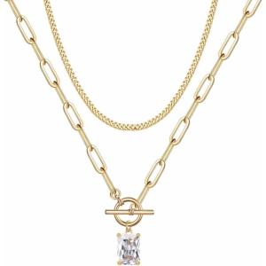 Gold Layered Necklaces for Women, 14K Gold Plated Vintage Evil Eye Queen Elizabeth Bee Sun and Moon Medallion Necklace Retro Choker Chain Link Necklace Gold Layered Necklaces for Women Jewelry(Crystal CZ)
