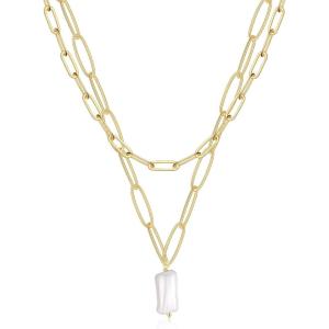 Gold Layered Necklaces for Women, 14K Gold Plated Vintage Evil Eye Queen Elizabeth Bee Sun and Moon Medallion Necklace Retro Choker Chain Link Necklace Gold Layered Necklaces for Women Jewelry(Irregular Pearl)