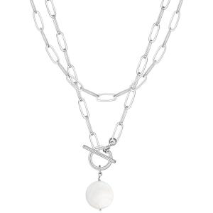 Gold Layered Necklaces for Women, 14K Gold Plated Vintage Evil Eye Queen Elizabeth Bee Sun and Moon Medallion Necklace Retro Choker Chain Link Necklace Gold Layered Necklaces for Women Jewelry(Pearl-White Gold)
