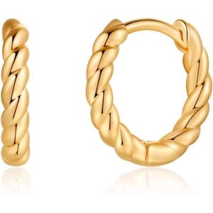 Gold Twist Earrings for Women, S925 Sterling Silver Post Small Twist Huggie Sleeper Earring Asymetric Huggie Twist Earrings Fashion Jewelry for Women