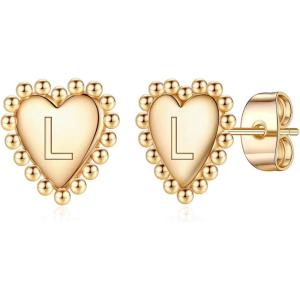 Heart Stud Earrings for Women Girls, Gold Stud Earrings Letter L Initial Hypoallergenic Earrings for Women Mother’s Day Valentines Gifts Toddler Kids Earrings for Girls Jewelry