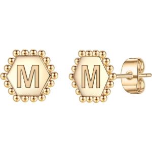 Sterling Silver & Gold Plated Alphabet Letter Stud Earrings – Hypoallergenic Kids Girls Initials