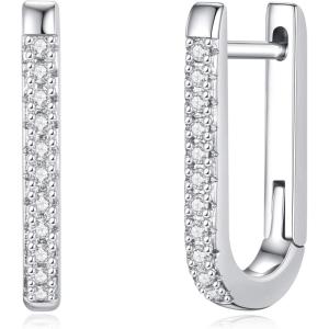 White Gold Huggie Earrings for Women, S925 Sterling Silver Post Dainty U-Shaped CZ Cuff Huggie Earring Hypoallergenic Sleeper Huggie Earrings for Women Jewelry Gifts