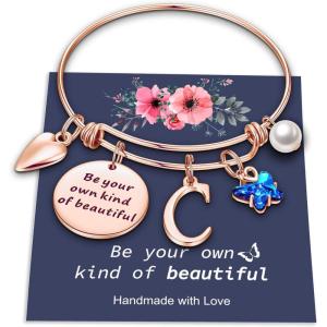 Yoosteel Butterfly Initial Bracelets for Teen Girls Women Gifts – Initial Charm Be Your Own Kind of Beautiful Inspirational Expandable Bangle Bracelets Gifts for Girls Women Jewelry Gifts(C-Rose Gold)