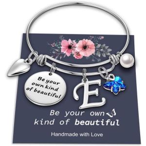 Yoosteel Butterfly Initial Bracelets for Teen Girls Women Gifts – Initial Charm Be Your Own Kind of Beautiful Inspirational Expandable Bangle Bracelets Gifts for Girls Women Jewelry Gifts(E-Silver)