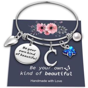Yoosteel Butterfly Initial Bracelets for Teen Girls Women Gifts – Initial Charm Be Your Own Kind of Beautiful Inspirational Expandable Bangle Bracelets Gifts for Girls Women Jewelry Gifts(C-Silver)