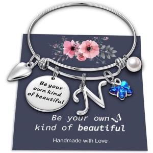 Yoosteel Butterfly Initial Bracelets for Teen Girls Women Gifts – Initial Charm Be Your Own Kind of Beautiful Inspirational Expandable Bangle Bracelets Gifts for Girls Women Jewelry Gifts(N-Silver)
