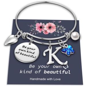 Yoosteel Butterfly Initial Bracelets for Teen Girls Women Gifts – Initial Charm Be Your Own Kind of Beautiful Inspirational Expandable Bangle Bracelets Gifts for Girls Women Jewelry Gifts(K-Silver)