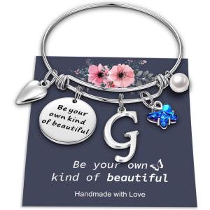 Yoosteel Butterfly Initial Bracelets for Teen Girls Women Gifts – Initial Charm Be Your Own Kind of Beautiful Inspirational Expandable Bangle Bracelets Gifts for Girls Women Jewelry Gifts(G-Silver)