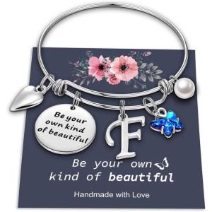 Yoosteel Butterfly Initial Bracelets for Teen Girls Women Gifts – Initial Charm Be Your Own Kind of Beautiful Inspirational Expandable Bangle Bracelets Gifts for Girls Women Jewelry Gifts(F-Silver)