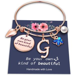 Yoosteel Butterfly Initial Bracelets for Teen Girls Women Gifts – Initial Charm Be Your Own Kind of Beautiful Inspirational Expandable Bangle Bracelets Gifts for Girls Women Jewelry Gifts(G-Rose Gold)