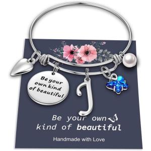 Yoosteel Butterfly Initial Bracelets for Teen Girls Women Gifts – Initial Charm Be Your Own Kind of Beautiful Inspirational Expandable Bangle Bracelets Gifts for Girls Women Jewelry Gifts(J-Silver)
