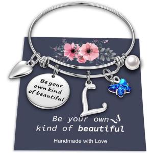 Yoosteel Butterfly Initial Bracelets for Teen Girls Women Gifts – Initial Charm Be Your Own Kind of Beautiful Inspirational Expandable Bangle Bracelets Gifts for Girls Women Jewelry Gifts(L-Silver)