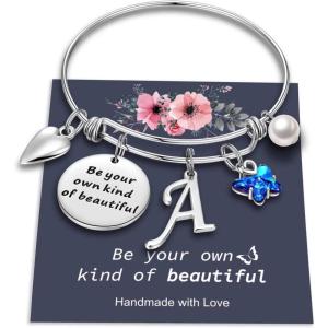 Yoosteel Butterfly Initial Bracelets for Teen Girls Women Gifts – Initial Charm Be Your Own Kind of Beautiful Inspirational Expandable Bangle Bracelets Gifts for Girls Women Jewelry Gifts(A-Silver)