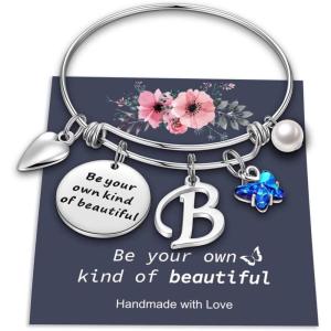 Yoosteel Butterfly Initial Bracelets for Teen Girls Women Gifts – Initial Charm Be Your Own Kind of Beautiful Inspirational Expandable Bangle Bracelets Gifts for Girls Women Jewelry Gifts(B-Silver)