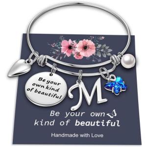 Yoosteel Butterfly Initial Bracelets for Teen Girls Women Gifts – Initial Charm Be Your Own Kind of Beautiful Inspirational Expandable Bangle Bracelets Gifts for Girls Women Jewelry Gifts(M-Silver)