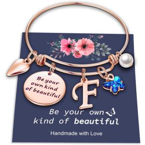 Yoosteel Butterfly Initial Bracelets for Teen Girls Women Gifts – Initial Charm Be Your Own Kind of Beautiful Inspirational Expandable Bangle Bracelets Gifts for Girls Women Jewelry Gifts(F-Rose Gold)