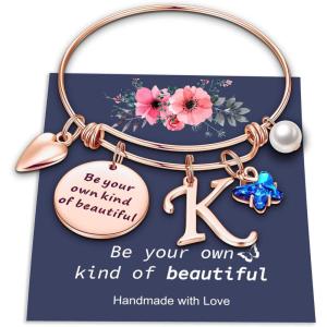 Yoosteel Butterfly Initial Bracelets for Teen Girls Women Gifts – Initial Charm Be Your Own Kind of Beautiful Inspirational Expandable Bangle Bracelets Gifts for Girls Women Jewelry Gifts(K-Rose Gold)