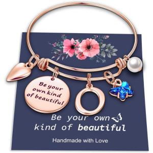 Yoosteel Butterfly Initial Bracelets for Teen Girls Women Gifts – Initial Charm Be Your Own Kind of Beautiful Inspirational Expandable Bangle Bracelets Gifts for Girls Women Jewelry Gifts(O-Rose Gold)