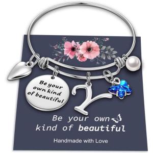 Yoosteel Butterfly Initial Bracelets for Teen Girls Women Gifts – Initial Charm Be Your Own Kind of Beautiful Inspirational Expandable Bangle Bracelets Gifts for Girls Women Jewelry Gifts(Y-Silver)