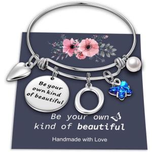 Yoosteel Butterfly Initial Bracelets for Teen Girls Women Gifts – Initial Charm Be Your Own Kind of Beautiful Inspirational Expandable Bangle Bracelets Gifts for Girls Women Jewelry Gifts(O-Silver)