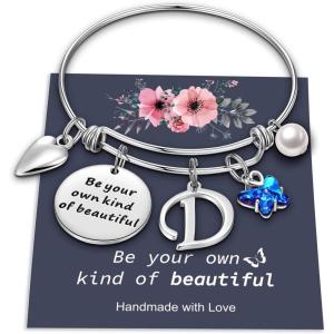 Yoosteel Butterfly Initial Bracelets for Teen Girls Women Gifts – Initial Charm Be Your Own Kind of Beautiful Inspirational Expandable Bangle Bracelets Gifts for Girls Women Jewelry Gifts(D-Silver)