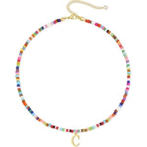 Yoosteel Colorful Beaded Initial Necklaces for Women Gifts – Cute Beaded Letter Necklace Jewelry Gifts Birthday Gifts for Women(C)
