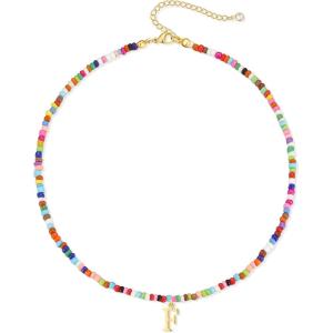 Yoosteel Colorful Beaded Initial Necklaces for Women Gifts – Cute Beaded Letter Necklace Jewelry Gifts Birthday Gifts for Women(F)