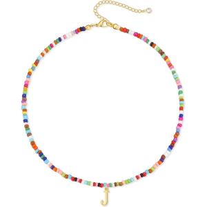 Yoosteel Colorful Beaded Initial Necklaces for Women Gifts – Cute Beaded Letter Necklace Jewelry Gifts Birthday Gifts for Women(J)