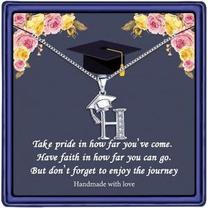 Yoosteel Graduation Gifts for Her 2025, Initial Necklaces Graduation Cap Necklace Friendship Gifts for Women Friends Her 2025(H)